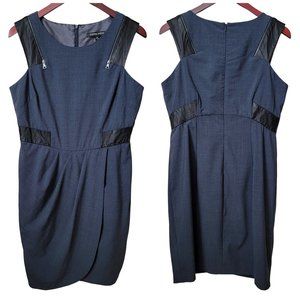 Cynthia Steffe Navy Blue and Leather Gathered Sheath Dress